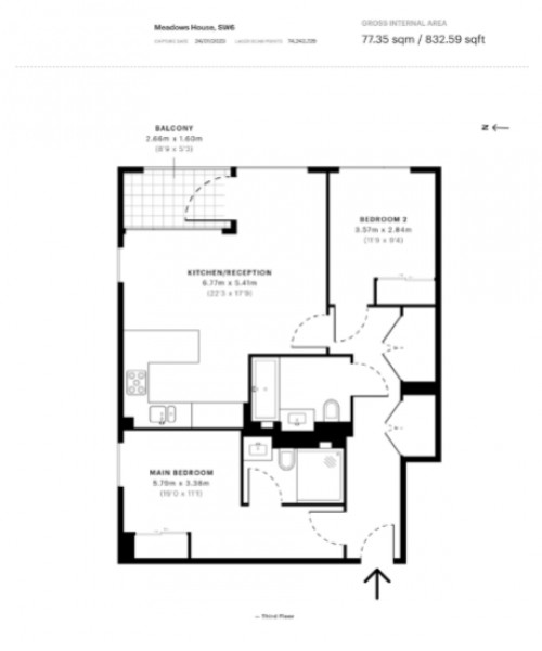 Floorplan for Meadows House 6 Park Street, London, SW6 2FQ